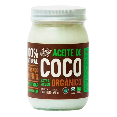 Aceite De Coco Terra Verde 475 Ml Orgánico Extra Virgen