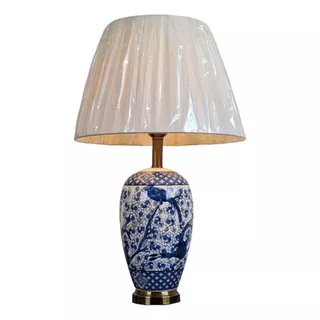 Abajur Luminária Quarto Floral Azul Porcelana Metal 65x40