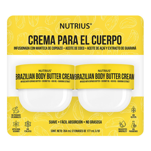  Nutrius Crema Brasileña Para El Cuerpo 2 Pzas De 177ml