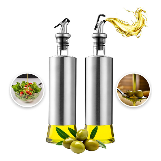 2 Botellas Dispensador De Aceite 300ml Aceitera De Cocina 