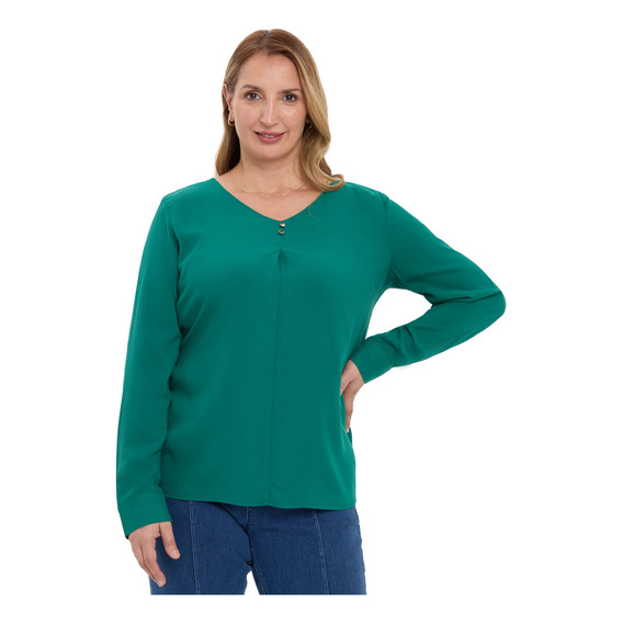 Blusa Mujer Pinza Pliegue Delantero Verde Fashion's Park