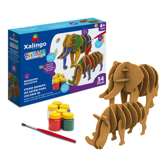 Puzzle 3d Animales De Safari Para Pintar Con Témperas, Xalin