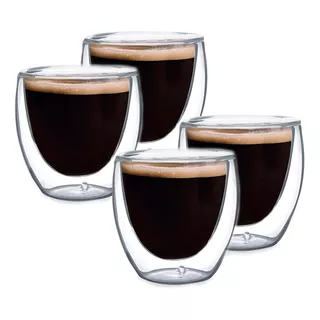 Jogo 4 Copos Café Expresso Parede Dupla 80ml Mimo Style Cor Transparente