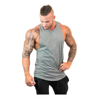 Playera Tank Sin Mangas Hombre Gym Top Secado Rápido Gris