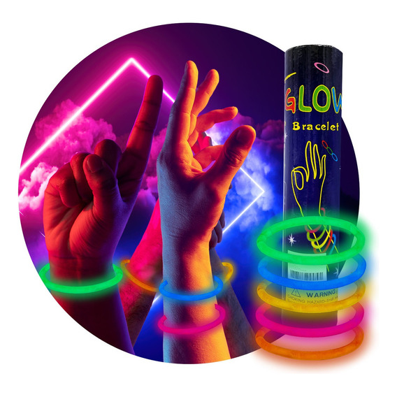 100 Pulseras Neón Fosforescente Glow Stick Fiestas Eventos 