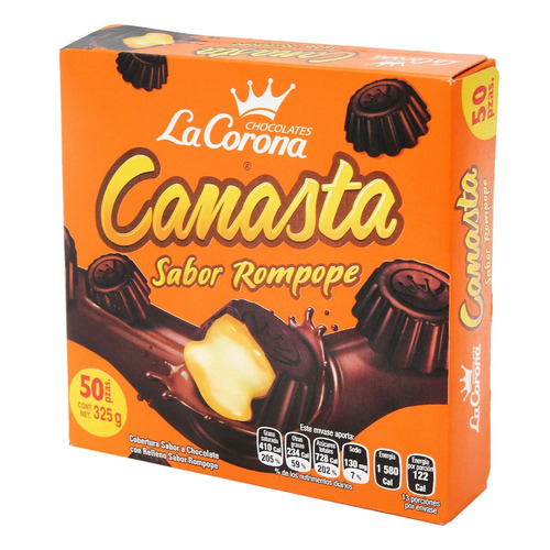 CANASTA CHOCOLATE RELLENO ROMPOPE 50 PIEZAS De 6.5 GR