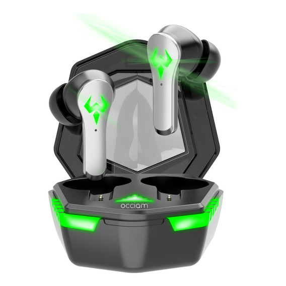 Audífonos Bluetooth inalámbricos in-ear gamer Occiam N35 negro con luz verde LED 