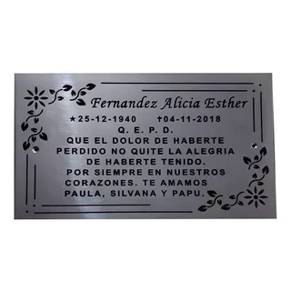 Placa Recordatoria Cementerio 25x15 Bordes Hojas Acero Inox