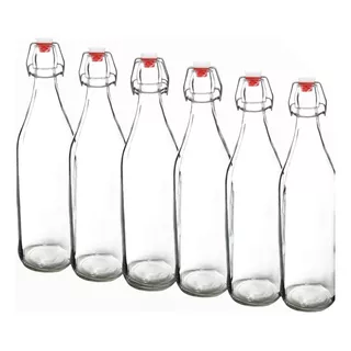 6 Botellas De Vidrio + Tapones Mecánicos 1000ml