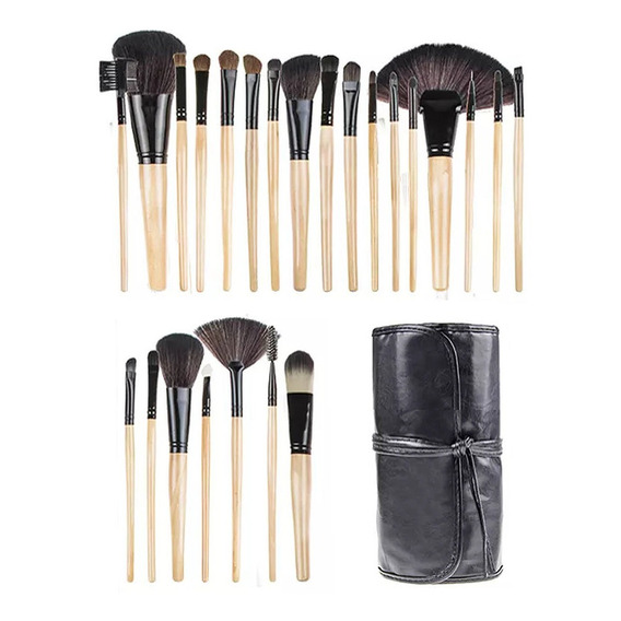 Set Brochas De Maquillaje Profesional X24 + Estuche Color Negro