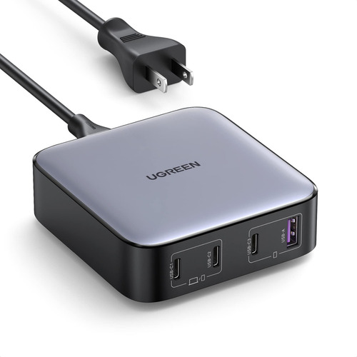 Ugreen Nexode 100w Gan Cargador Usb C, Cargador Multiple Con 4 Puertos, Pd/pps Carga Rápida Con 2m Cable Alimentación Para Macbook Pro iPad Pro Air Galaxy S22 S21 iPhone 14 13 Steam Deck Y Más