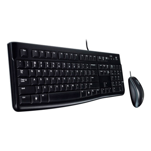Kit de teclado y mouse Logitech MK120 Inglés US de color negro