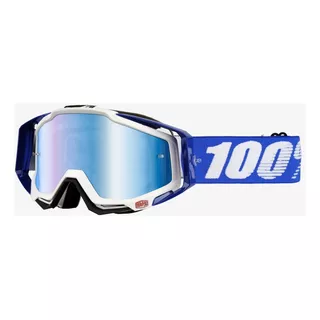 Gafas 100% Racecraft Cobalt Para Motocross, Enduro, Todoterreno, Montura, Color Blanco/azul, Lente, Color Azul Espejo
