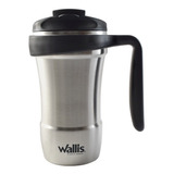 Taza Térmica Con Protector Tapa Rosca 350ml Acero Wallis Color Plateado