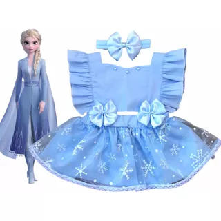 Roupa De Bebê Frozen Jardineira Blogueirinha Mni Diva Laço 