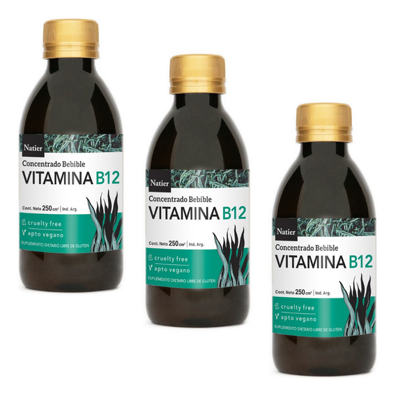 Vitamina B12 Bebible Natier Apto Vegano S/tacc 250 Cc X3 Un.