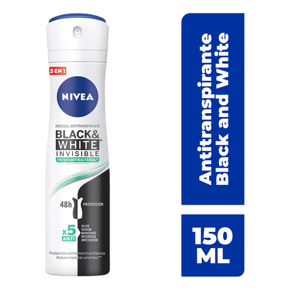 Antitranspirante En Aerosol Nivea Black & White Fresh + Antibacterial 150ml