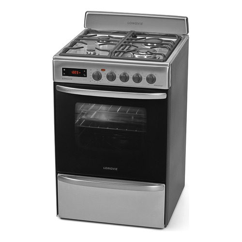 Cocina Longvie Eurodesign 21601X a gas/eléctrica 4 hornallas  acero inoxidable 220V puerta con visor 66.5L