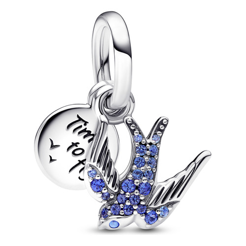 Charm Colgante Doble Golondrina Reluciente Y Cita Color Azul