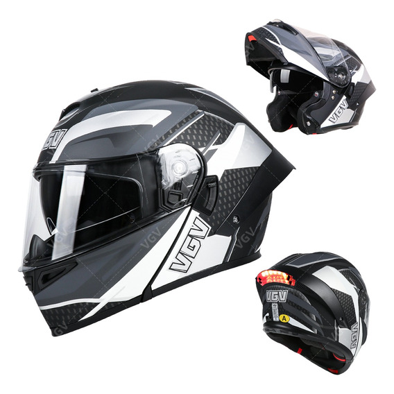 Casco Vgv Abatible Con Luz Led Para Moto Certificado Dot