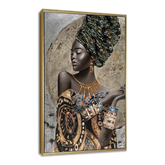 Cuadro Flotado Canvas Mujer Africana Con Turbante Elegante 