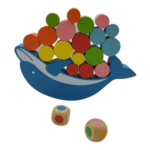 Juguete Didáctico Madera Balancin Equilibro Delfin C/ Dados Color Multicolor