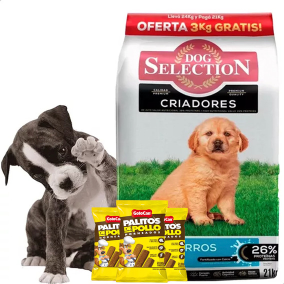 Dog Selection Cachorros 21+3 + Palitos Golocan De Pollo X3