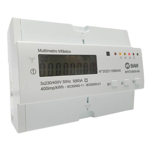 Medidor Trifásico Baw 60a Digital C/registro De Kwh Riel Din