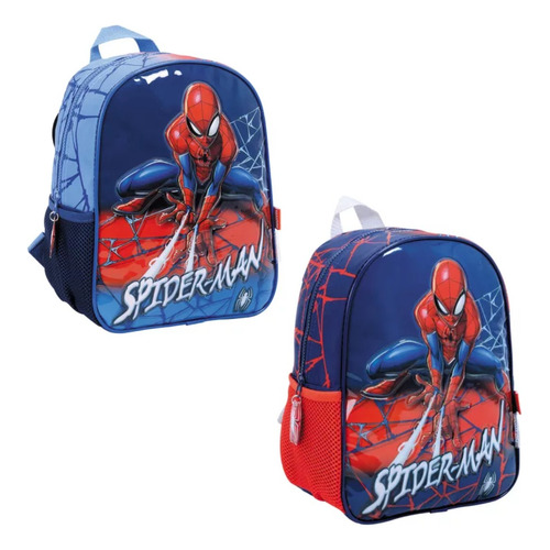 Mochila Espalda Spiderman 12 11701 Color Azul Diseño de la tela Liso