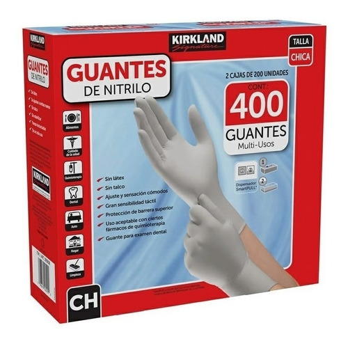 Guantes descartables antideslizantes Kirkland Signature Exam color gris esterlina talle S de nitrilo x 200 unidades