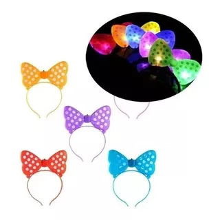 12 Diadema Mimi Minnie Luz Led Luminosa Moño Fiesta Batucada