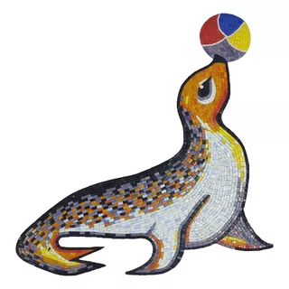 Figura Mosaico Veneciano Foca Con Pelota De Playa De 1.20mts