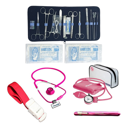 Kit Equipo Estudiante Enfermería Medicina Accesorios Rosa