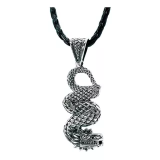 Serpiente Emplumada Dije Quetzalcóatl Plata 925 Cordón Piel