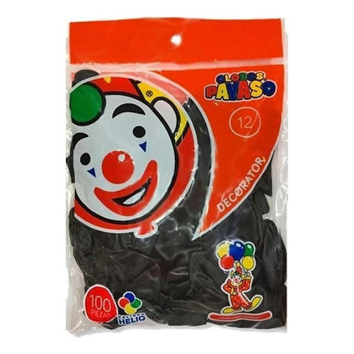 Globo Latex Decorator Redondo N° 12 Payaso C/100 Piezas Color Negro