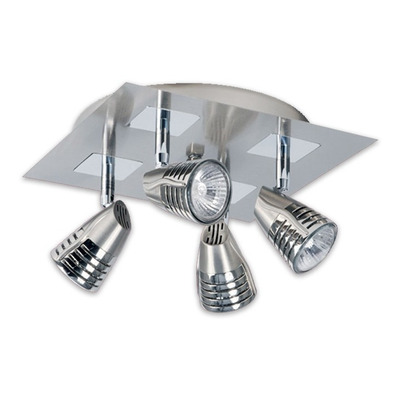 Plafon 4 Luces Doble Cobra Acero Apto Led Moderno Luz Desing