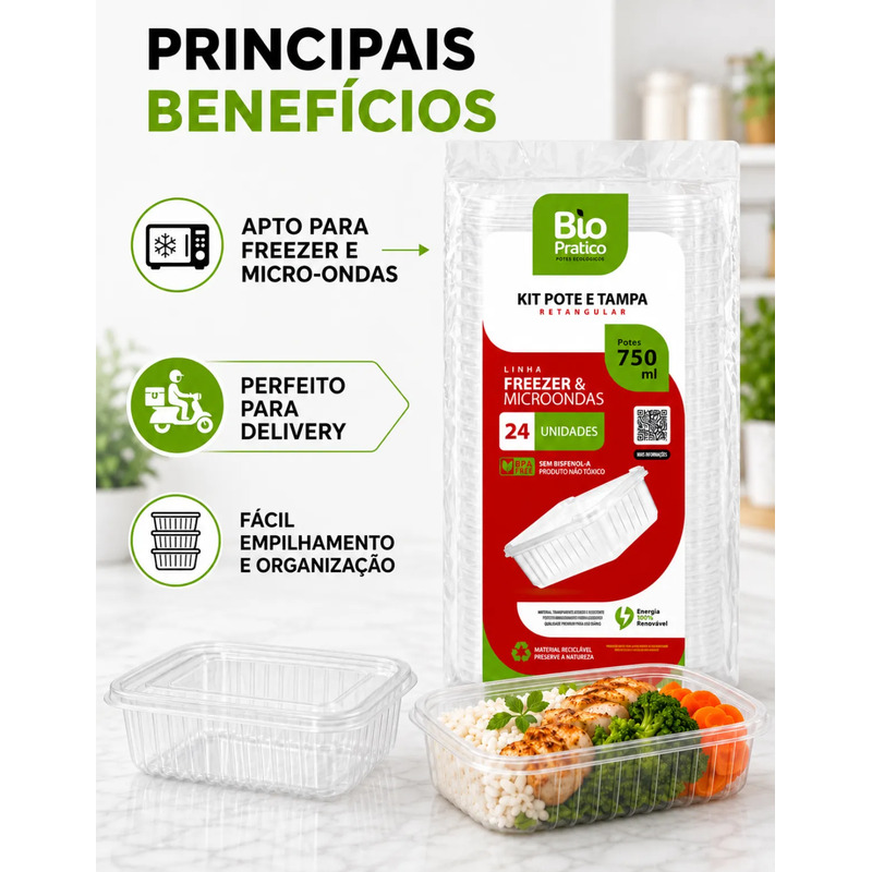 Pote Fit 24un 750ml Descartável Marmita C/ Tampa Hermética Pote Fit 24un 750ml Descartável Marmita C/ Tampa Hermética