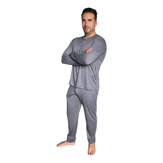 Pijama Algodón Manga Larga Pantalón Hombre E6000 Solbi