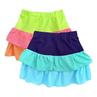 Saia Shorts Infantil Três Cores Azul Neon Menina 04-10 Anos