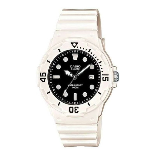 Reloj pulsera Casio Youth LRW-200 de cuerpo color blanco, analógica, para mujer, fondo negro, con correa de resina color blanco, agujas color negro y blanco, dial gris, minutero/segundero gris, bisel color blanco y hebilla simple