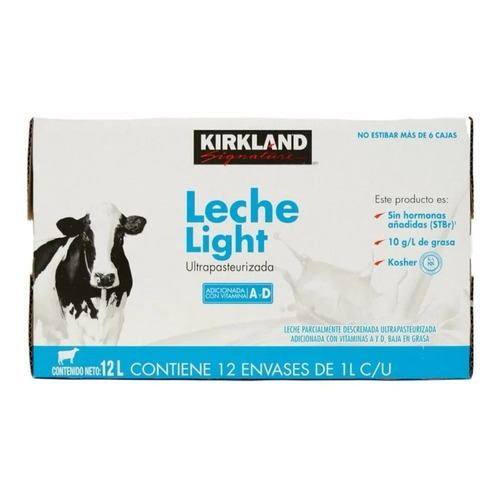 Caja Leche Light, Kirkland Signature 12 Pzas De 1l