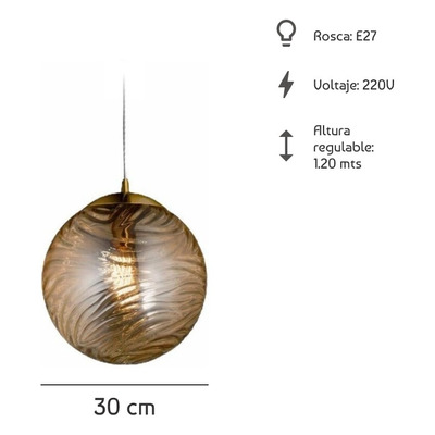 Lampara Colgante Globo Onda Bronce Apto Led Deco Moderno Gmg