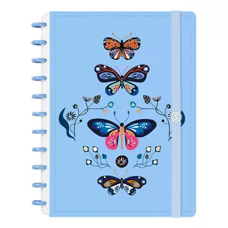 Caderno Disco Iscool Inteligente Grande Butterfly Azul Claro
