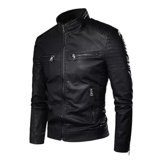 Chaqueta Hombre Cuero Pu Cremallera Tipo Motociclista Negro