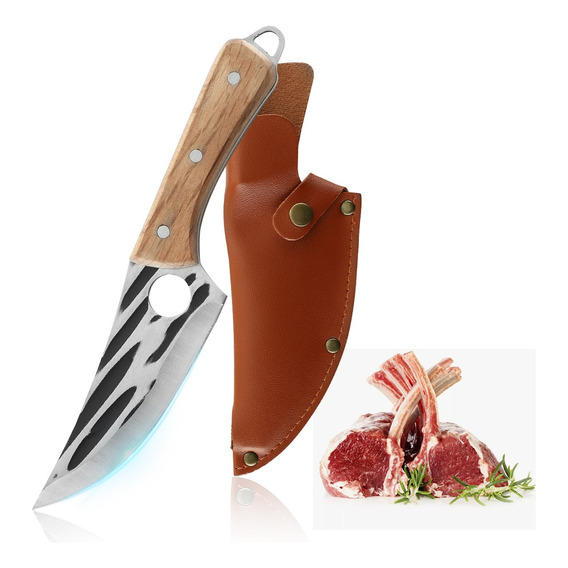 Cuchillo Chef De Cocina Forjado A Mano Con Funda De Cuero