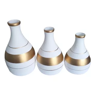 Trio De Vasos Cerâmica& Decorativos&rack Nicho Sala Branco