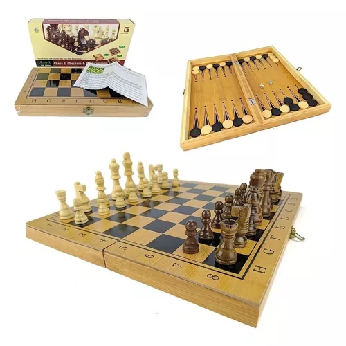 1 conjunto 3-em-1 conjunto de xadrez grande dobrável de madeira