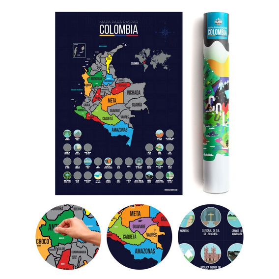 Mapa Para Raspar Scratch Colombia Poster Mapamundi Viajero