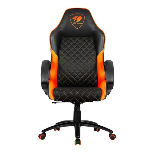 Silla de escritorio Cougar Fusion gamer ergonómica  negra y naranja con tapizado de cuero sintético