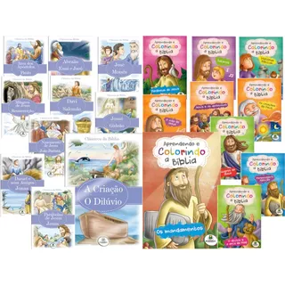 Kit Com 20 Livros Bíblicos - 10 Para Colorir E 10 Para Ler